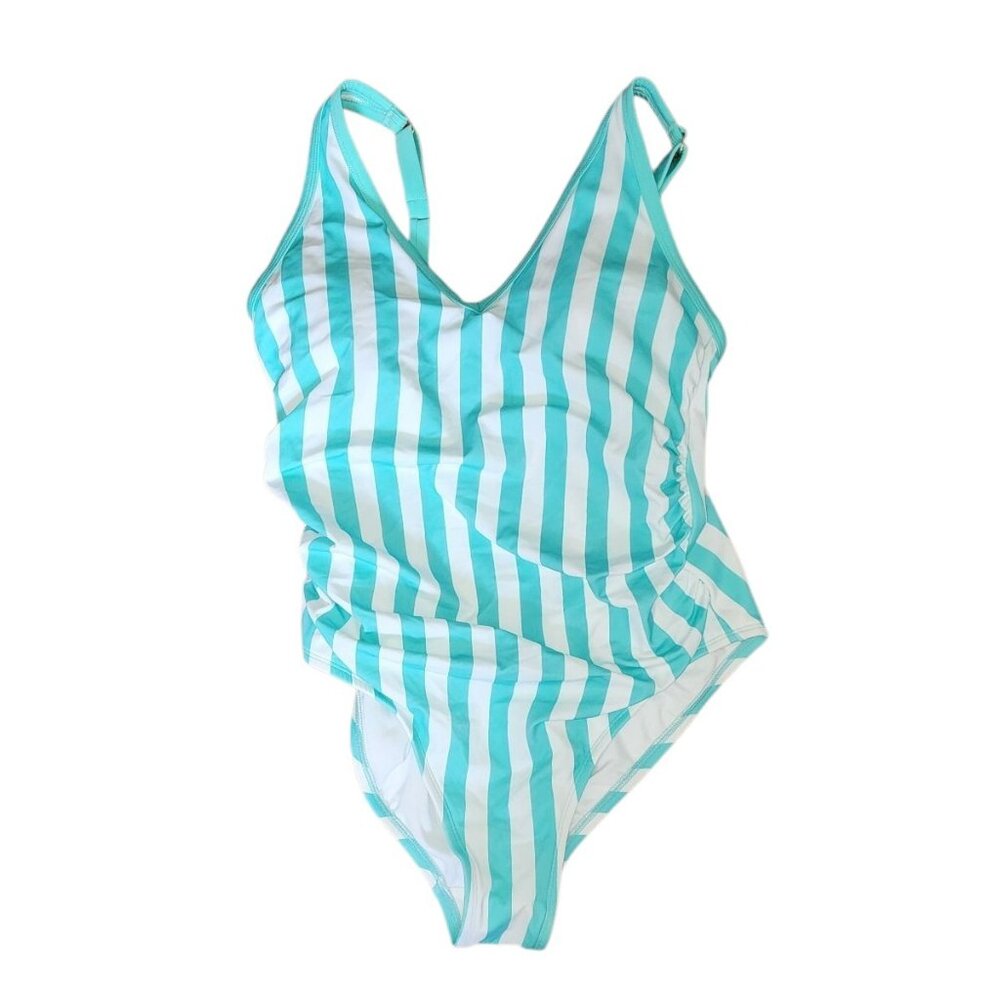 Kona‎ Sol Swimsuit Womens Size 14W Blue White Striped One Piece NWOT Swim Beach